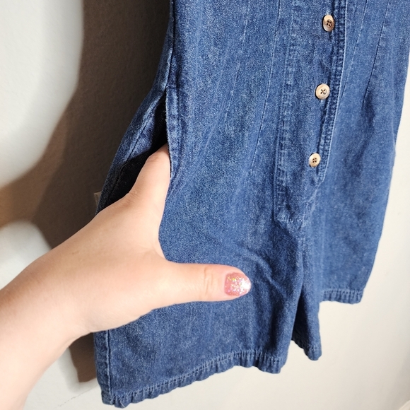 Boston Proper Denim Sleeveless Collared Button Front Romper. Size 6. Pockets. - Picture 2 of 15